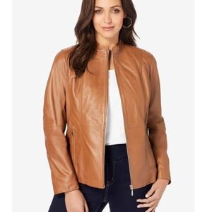 Jessica London Zip Front Leather Jacket Size 12